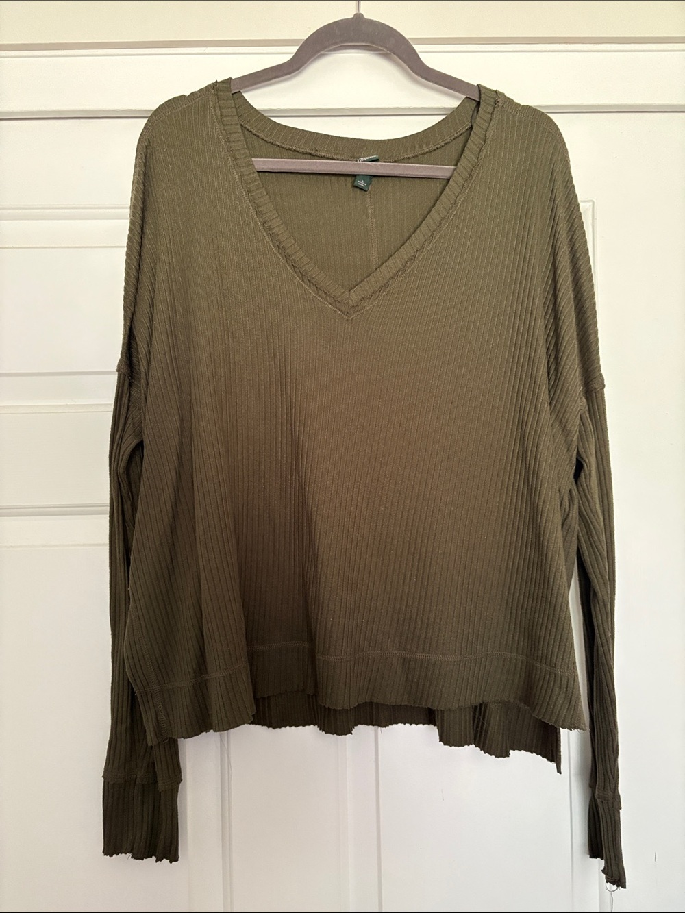 wild fable Olive Ribbed V-Neck Pullover